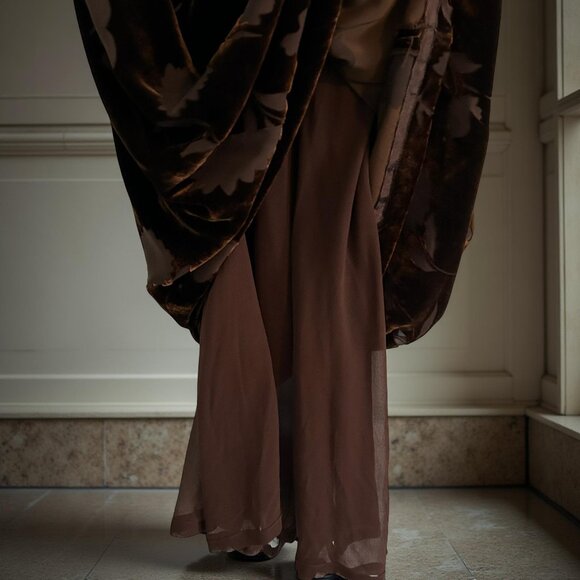 Jones New York Deep Chocolate Brown Burnout Velvet Midi Skirt - Sz 2 - Picture 4 of 6